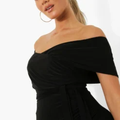Maternité - Robe Nouée à La Taille à épaules Dénudées -Pas Cher Vêtue Diva Magasin bzz00697 black xl 3