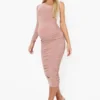 Maternité - Robe Mi-longue Froncée à épaule Dénudée -Pas Cher Vêtue Diva Magasin bzz01306 blush xl