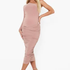 Maternité - Robe Mi-longue Froncée à épaule Dénudée -Pas Cher Vêtue Diva Magasin bzz01306 blush xl 2