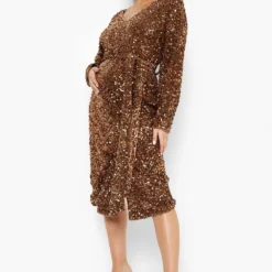 Maternité - Robe Mi-longue En Velours à Décolleté Plongeant -Pas Cher Vêtue Diva Magasin bzz01756 rust xl 2