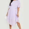 Maternité - Robe Mi-longue Plissée à Manches Bouffantes