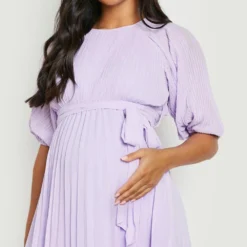 Maternité - Robe Mi-longue Plissée à Manches Bouffantes 9 Maternité - Robe Mi-longue Plissée à Manches Bouffantes -Pas Cher Vêtue Diva Magasin bzz02052 lilac xl 3