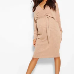 Maternité - Robe Pull En Maille Côtelée