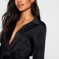 Robe Cache-cœur Moulante Satinée -Pas Cher Vêtue Diva Magasin dzz32902 black xl 3