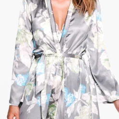 Robe De Chambre Satinée Fleurie -Pas Cher Vêtue Diva Magasin dzz61876 grey xl 3