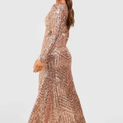 Robe De Demoiselle D'honneur à Manches Longues Et Paillettes -Pas Cher Vêtue Diva Magasin dzz94156 nude xl 1