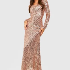 Robe De Demoiselle D'honneur à Manches Longues Et Paillettes -Pas Cher Vêtue Diva Magasin dzz94156 nude xl 2