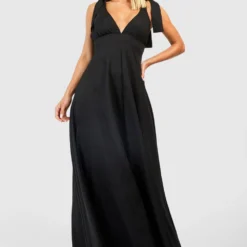 Robe Longue Nouée Aux épaules à Décolleté Plongeant -Pas Cher Vêtue Diva Magasin fzz05198 black xl 2