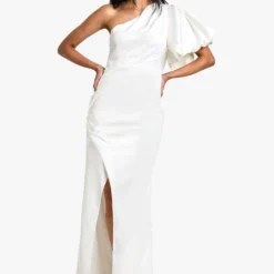 Robe Longue à Manche Unique Bouffante -Pas Cher Vêtue Diva Magasin fzz06425 white xl 2 scaled