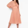 Robe Mi Longue Plissée à Manches Ballon -Pas Cher Vêtue Diva Magasin fzz18831 soft20pink xl