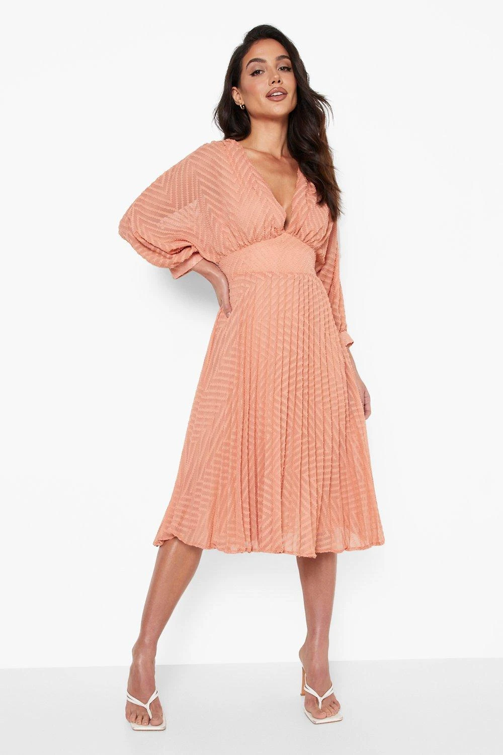 Robe Mi Longue Plissée à Manches Ballon 3 Robe Mi Longue Plissée à Manches Ballon