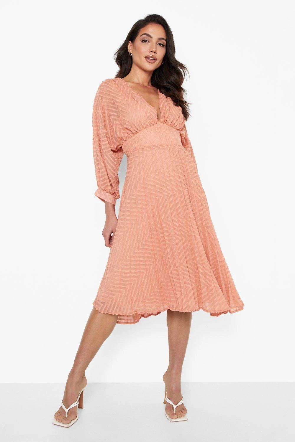 Robe Mi Longue Plissée à Manches Ballon 5 Robe Mi Longue Plissée à Manches Ballon – Image 3