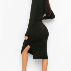 Robe Courte Ceinturée à Manches Longues -Pas Cher Vêtue Diva Magasin fzz24351 black xl 1