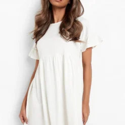 Robe Babydoll à Manches Volantées -Pas Cher Vêtue Diva Magasin fzz24373 ecru xl 2