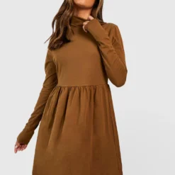 BOOHOO Robe Patineuse à Col Roulé Et Manches Longues -Pas Cher Vêtue Diva Magasin fzz24375 chocolate xl 2