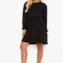 BOOHOO Robe Smockée à Manches Chauve-souris Volantées -Pas Cher Vêtue Diva Magasin fzz24387 black xl 2