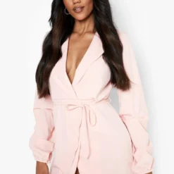 Robe Blazer Nouée à La Taille Et Manches Froncées