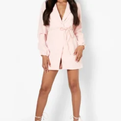 Robe Blazer Nouée à La Taille Et Manches Froncées -Pas Cher Vêtue Diva Magasin fzz26020 soft20pink xl 2