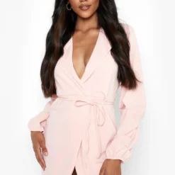 Robe Blazer Nouée à La Taille Et Manches Froncées -Pas Cher Vêtue Diva Magasin fzz26020 soft20pink xl 3