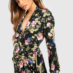 Robe Longue à Ceinture Et Imprimé Fleuri -Pas Cher Vêtue Diva Magasin fzz26216 black xl 3