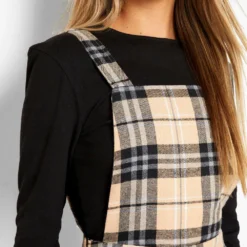 Robe Salopette Effet Plissé à Carreaux -Pas Cher Vêtue Diva Magasin fzz32489 tan xl 3