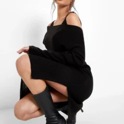 Ensemble Côtelé Avec Crop Top Et Robe -Pas Cher Vêtue Diva Magasin fzz37379 black xl 2