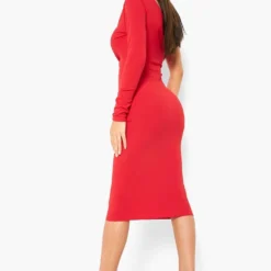 Robe Mi-longue Froncée Asymétrique -Pas Cher Vêtue Diva Magasin fzz37920 red xl 1