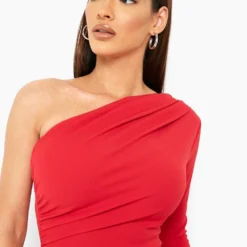 Robe Mi-longue Froncée Asymétrique -Pas Cher Vêtue Diva Magasin fzz37920 red xl 3