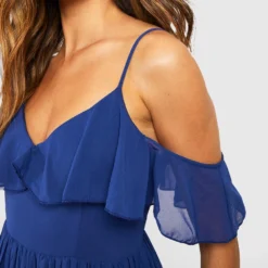 BOOHOO Robe De Demoiselle D'honneur Mi-longue à Volants Et épaules Ajourées -Pas Cher Vêtue Diva Magasin fzz38213 navy xl 3