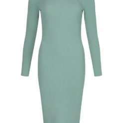 BOOHOO Robe Mi-longue Côtelée à Col Montant En Tissu Premium -Pas Cher Vêtue Diva Magasin fzz46179 green xl 2