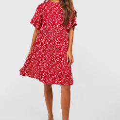 Robe Babydoll à Imprimé Fleuri -Pas Cher Vêtue Diva Magasin fzz62961 red xl 2