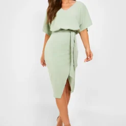 Robe Mi-longue Style Kimono à Ceinture -Pas Cher Vêtue Diva Magasin fzz67778 sage xl 2