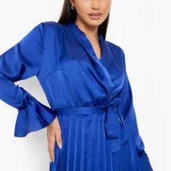 Robe Mi-longue Satinée Et Plissée -Pas Cher Vêtue Diva Magasin fzz73681 cobalt xl 3