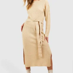 Robe Mi-longue Côtelée à Attaches