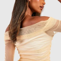 Robe Courte Moulante Froncée à épaules Dénudées 9 Robe Courte Moulante Froncée à épaules Dénudées -Pas Cher Vêtue Diva Magasin fzz84304 nude xl 3