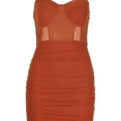 Robe Courte Froncée En Mesh -Pas Cher Vêtue Diva Magasin fzz86016 rust xl 2