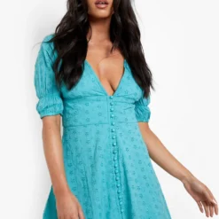 Petite - Robe Courte En Broderie Anglaise à Manches Bouffantes