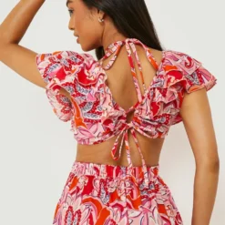 Petite - Robe Longue Volantée à Imprimé Cachemire -Pas Cher Vêtue Diva Magasin gzz00810 pink xl 3