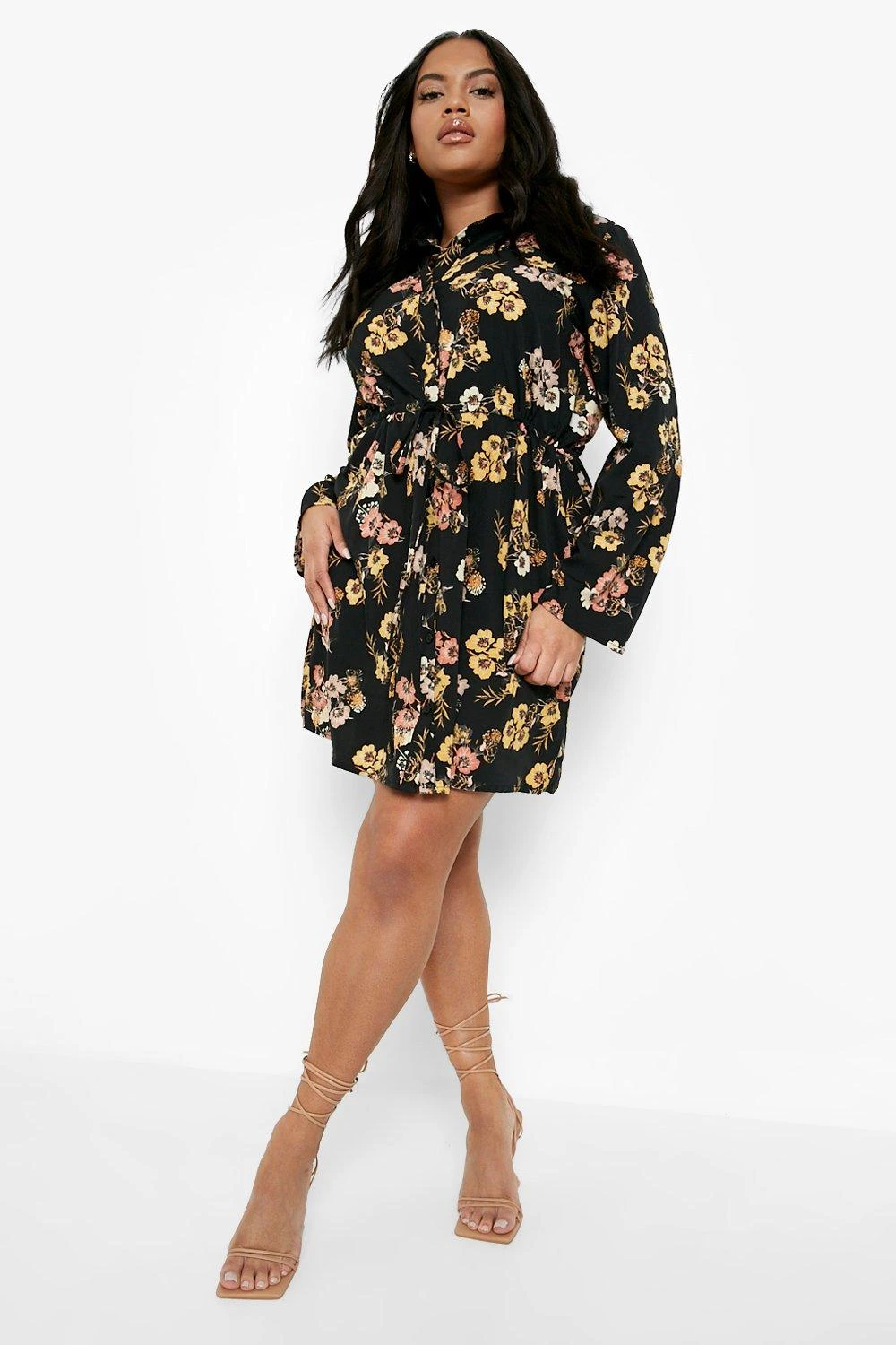 Grande Taille - Robe Chemise Avec Cordon De Serrage à La Taille 5 Grande Taille - Robe Chemise Avec Cordon De Serrage à La Taille – Image 3