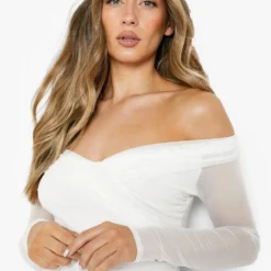 Maternité - Robe Mi-longue Froncée à épaules Dénudées -Pas Cher Vêtue Diva Magasin gzz01394 white xl 3