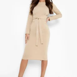 Robe Moulante Ceinturée à Manches Longues -Pas Cher Vêtue Diva Magasin gzz01430 stone xl 2