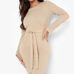 Robe Moulante Ceinturée à Manches Longues -Pas Cher Vêtue Diva Magasin gzz01430 stone xl 3