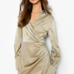 Robe Chemise Satinée Premium à épaulettes -Pas Cher Vêtue Diva Magasin gzz01665 sage xl 2