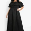 Grande Taille - Robe Longue à Volants Et Col Bateau -Pas Cher Vêtue Diva Magasin gzz03119 black xl