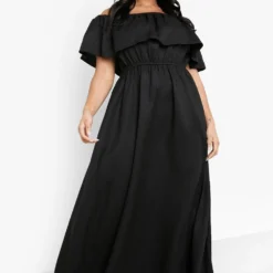 Grande Taille - Robe Longue à Volants Et Col Bateau -Pas Cher Vêtue Diva Magasin gzz03119 black xl 2