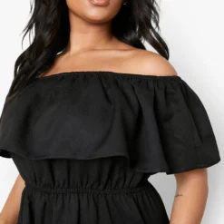 Grande Taille - Robe Longue à Volants Et Col Bateau -Pas Cher Vêtue Diva Magasin gzz03119 black xl 3