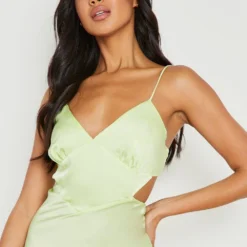 Robe Mi-longue Satinée à Découpes -Pas Cher Vêtue Diva Magasin gzz03477 lime xl 3