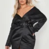 Grande Taille - Robe Blazer Satinée à épaules Dénudées Et Ceinture 1 Grande Taille - Robe Blazer Satinée à épaules Dénudées Et Ceinture -Pas Cher Vêtue Diva Magasin gzz03519 black xl