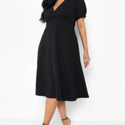 Grande Taille - Robe Patineuse Style Cache-cœur Mi-longue -Pas Cher Vêtue Diva Magasin gzz05793 black xl 2