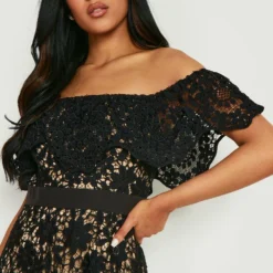 Tall - Robe Courte En Dentelle à Volants -Pas Cher Vêtue Diva Magasin gzz06127 black xl 3